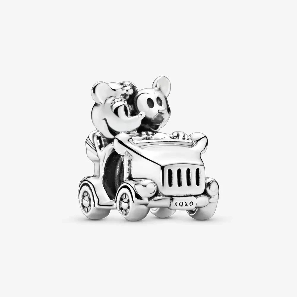 Genuine 925 Sterling Silver Fashion Charm Mickey Minnie Mouse Car Travel