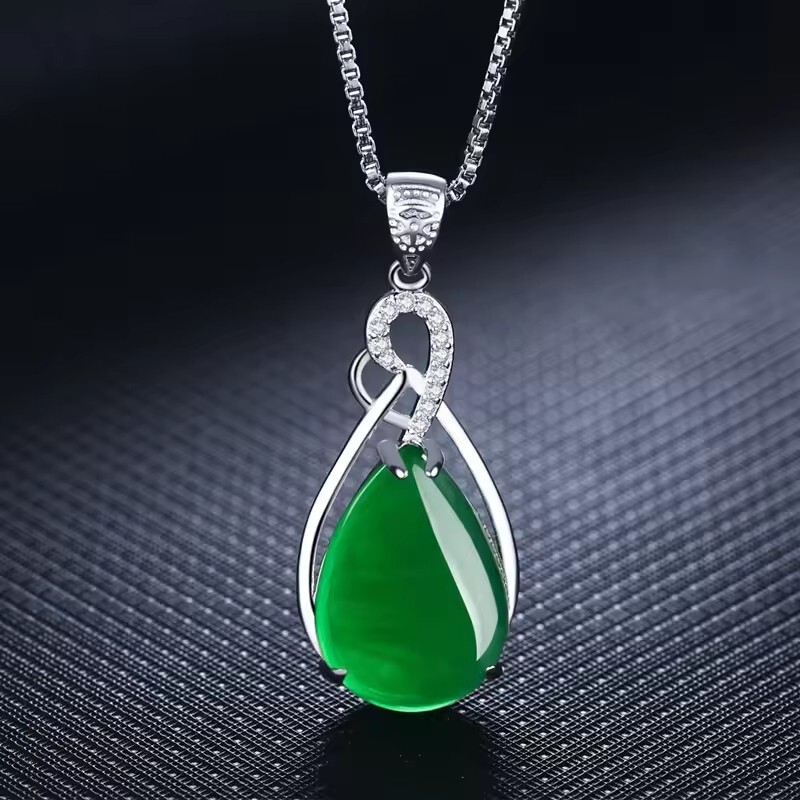 Luxury Handmade Natural Green Necklace Silver Chain | Free Shipping | 7/11