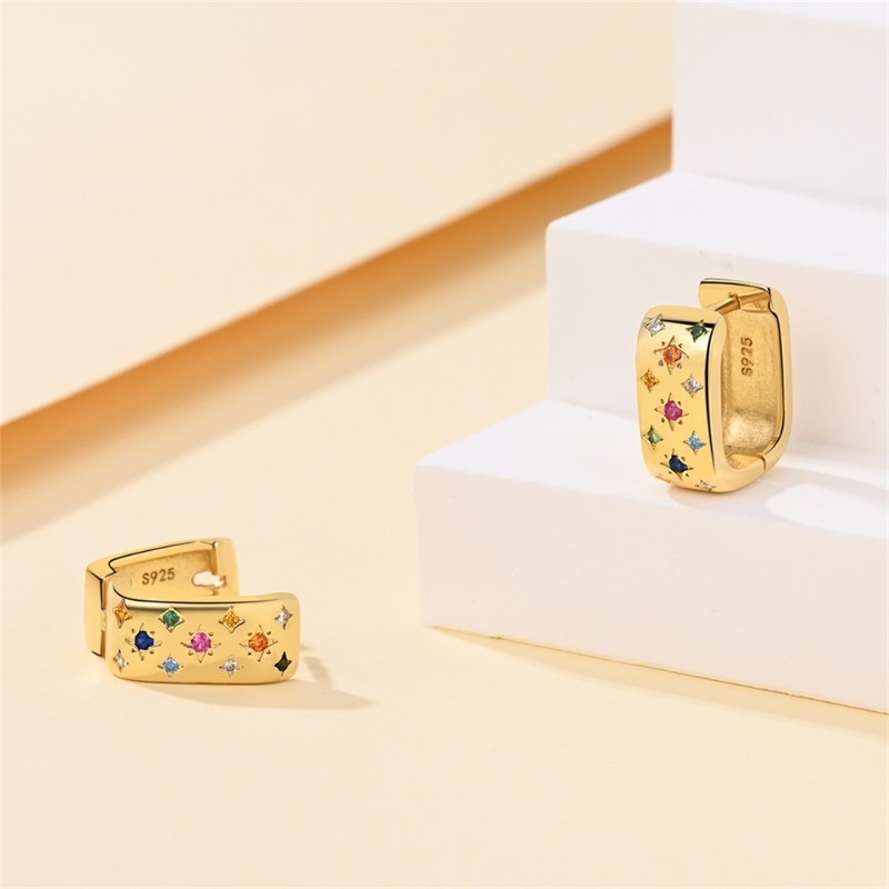 PANDACH 925 Sterling Silver Small Huggie Square Round Hoop Earrings Light Weight