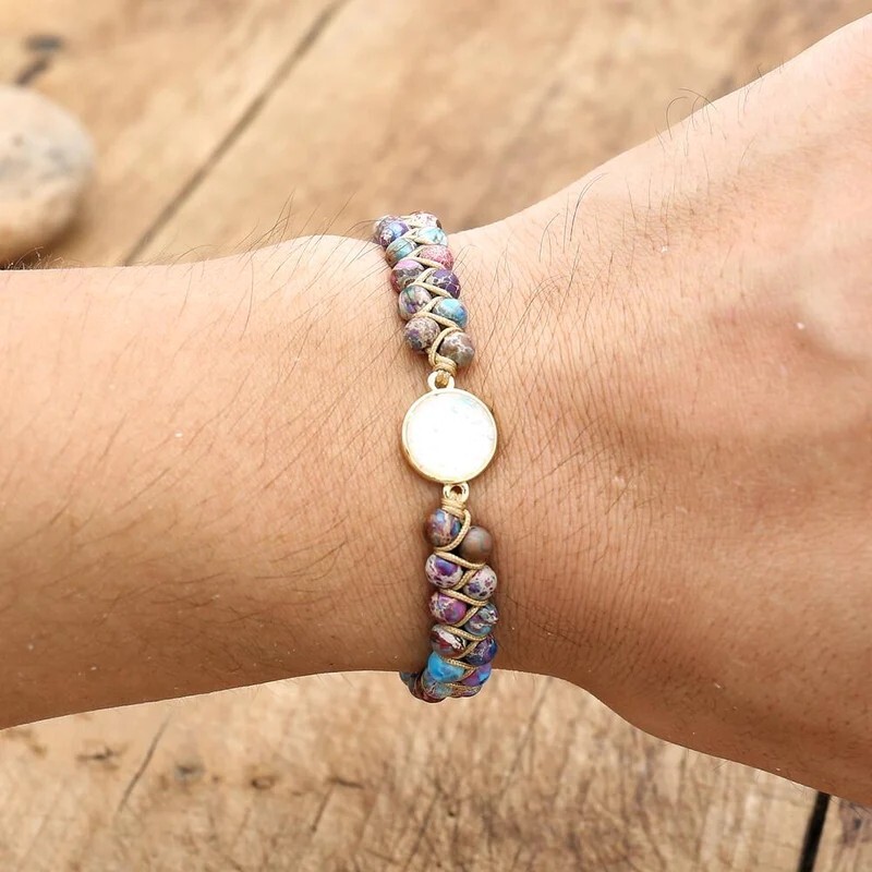 Sea Sediment Opal Handmade Braided Healing Chakra Bohemian Women Bracelet Gifts