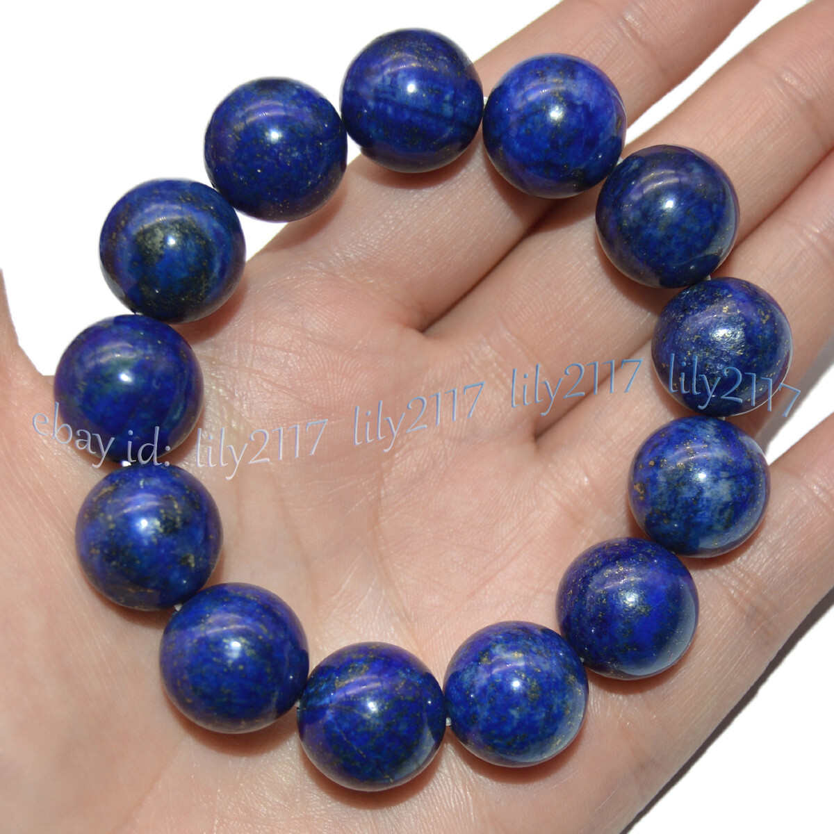 Huge 16mm Natural Blue Lapis Lazuli Round Gemstone Beads Elastic Bracelet 7.5”