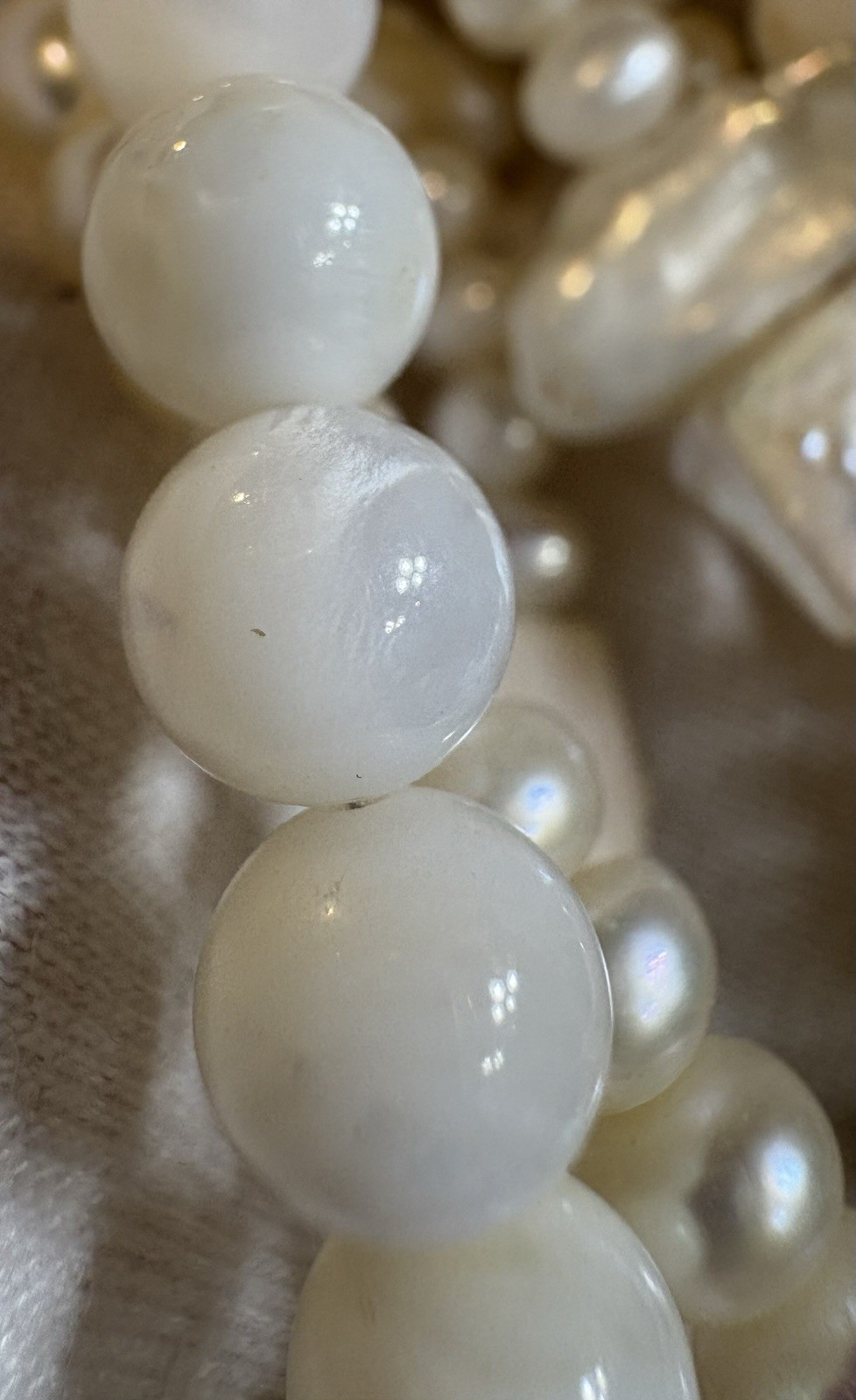 Pearl Necklace 3-Strand Baroque & Uniform Natural Pearls Opalite Beads 16”