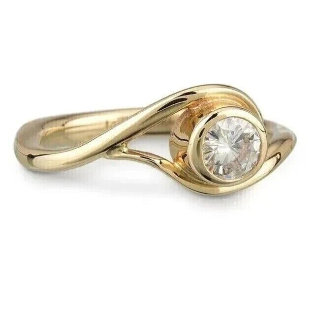 925 Silver Gold Finish 1 Ct Round Simulated Diamond Wedding Engagement Ring