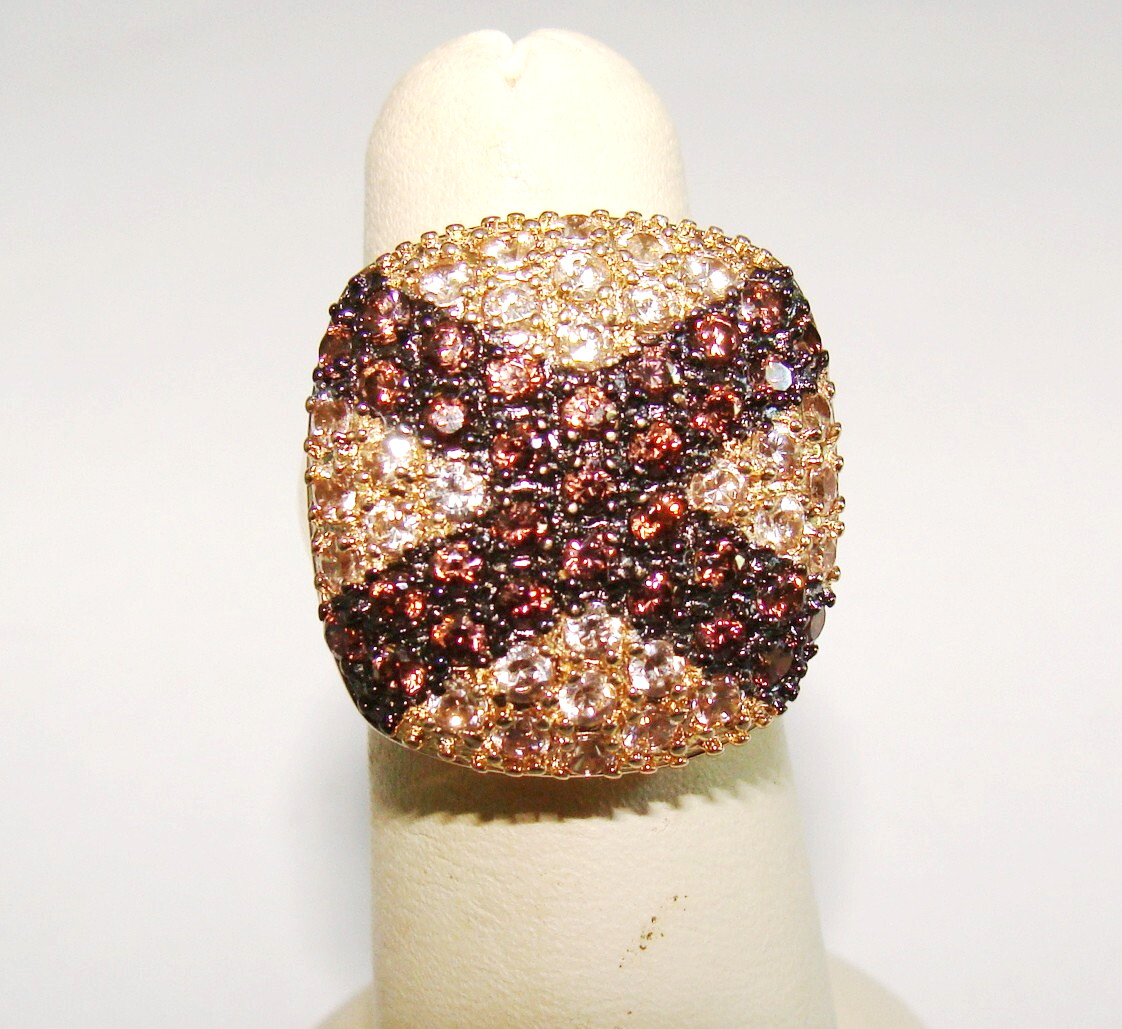 Ross Simons 8.7g Sterling Silver Vermeil Brown Champagne Multi CZ X Cross Ring 5