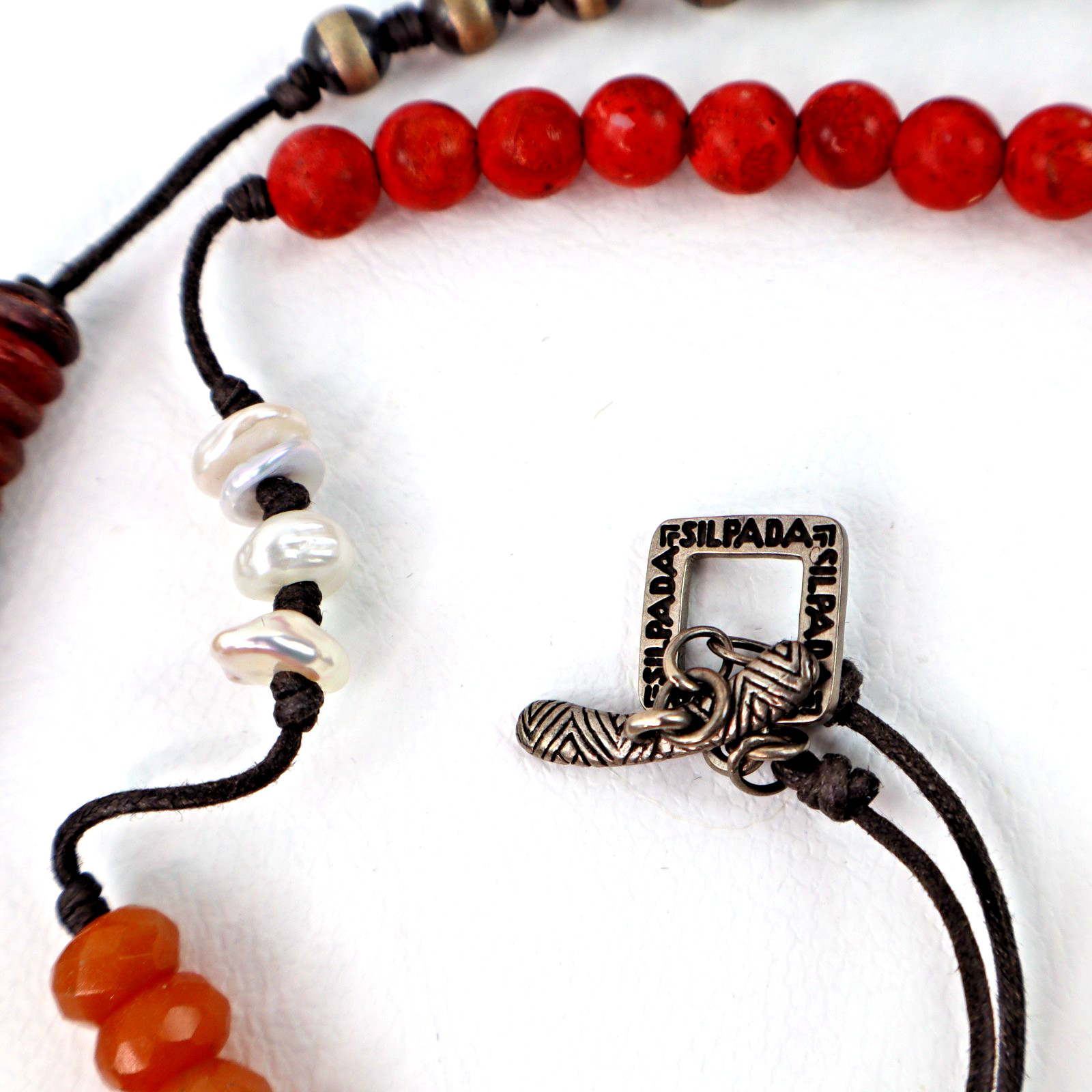 SILPADA Lot 4 necklaces 925 silver wood pearl coral Boho Surfer layer 18 to 35″