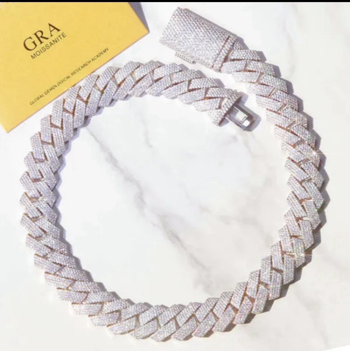 GRA Moissanite Iced Pavé Cuban Link Chain Necklace Gold Tone White/Colorless