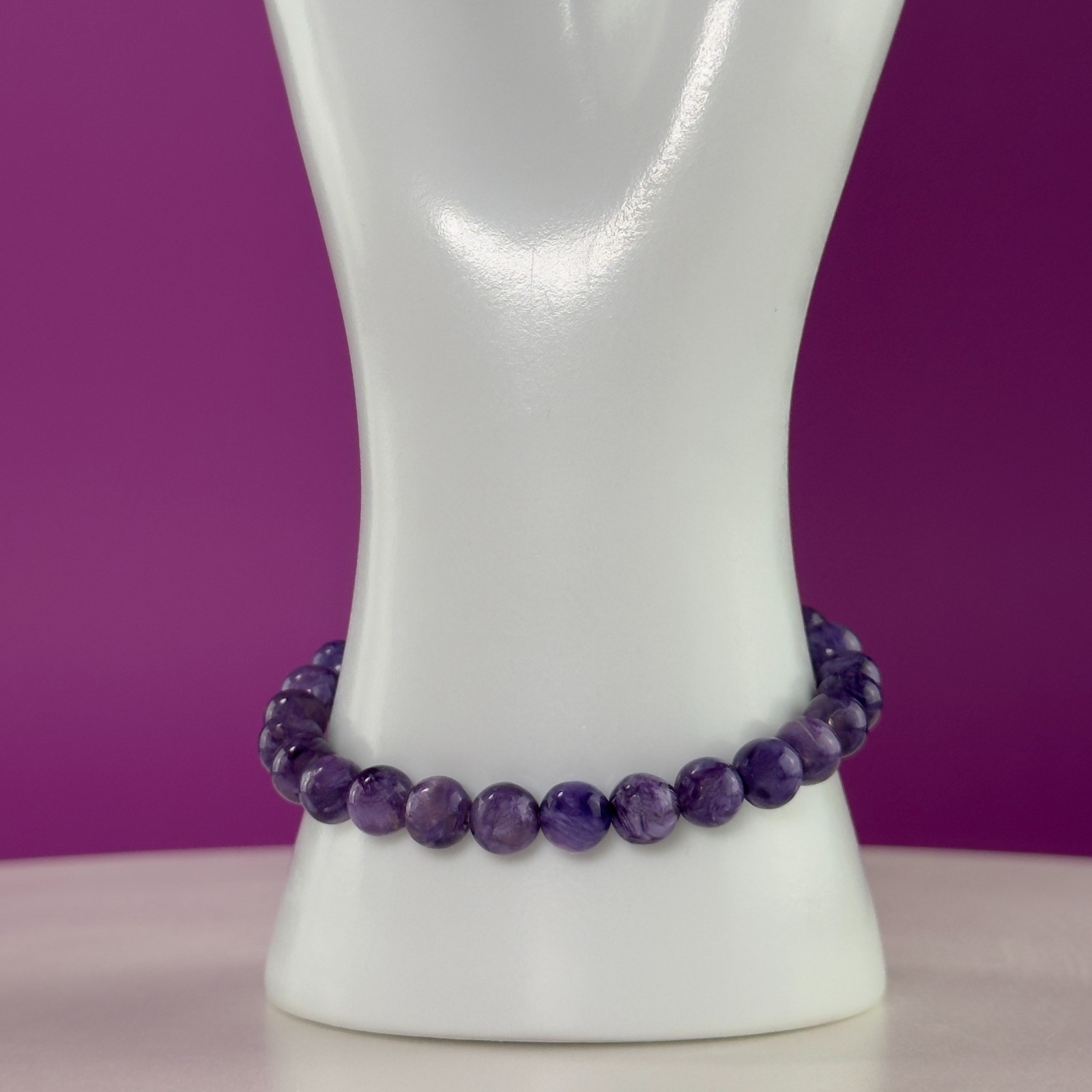 Charoite Bracelet 7mm Russian Purple Crystal Stretch Beaded Bracelet