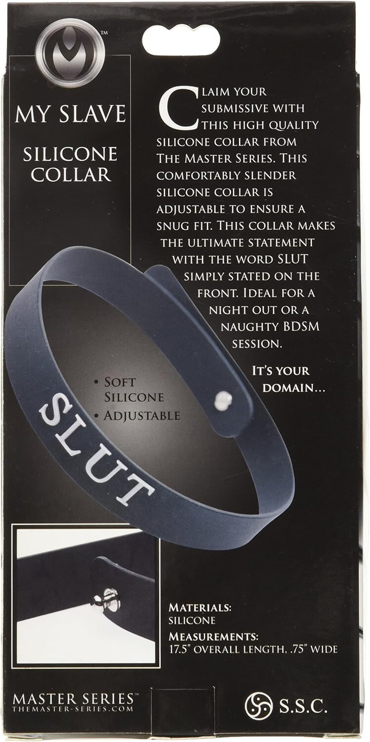 Slut Silicone Collar Master Series Black Sexy Choker Slave Pet Sub Dom Adult Rol