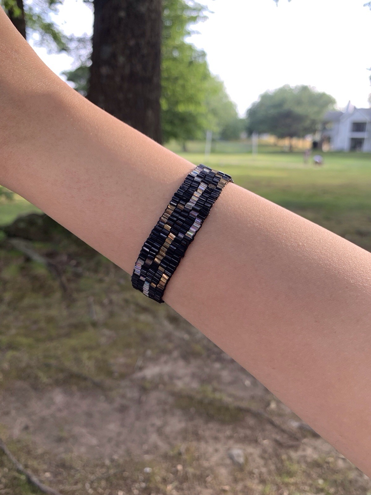 Black, Silver & Gold Beaded Chain Bracelet | Lobster Clasp | No Stone