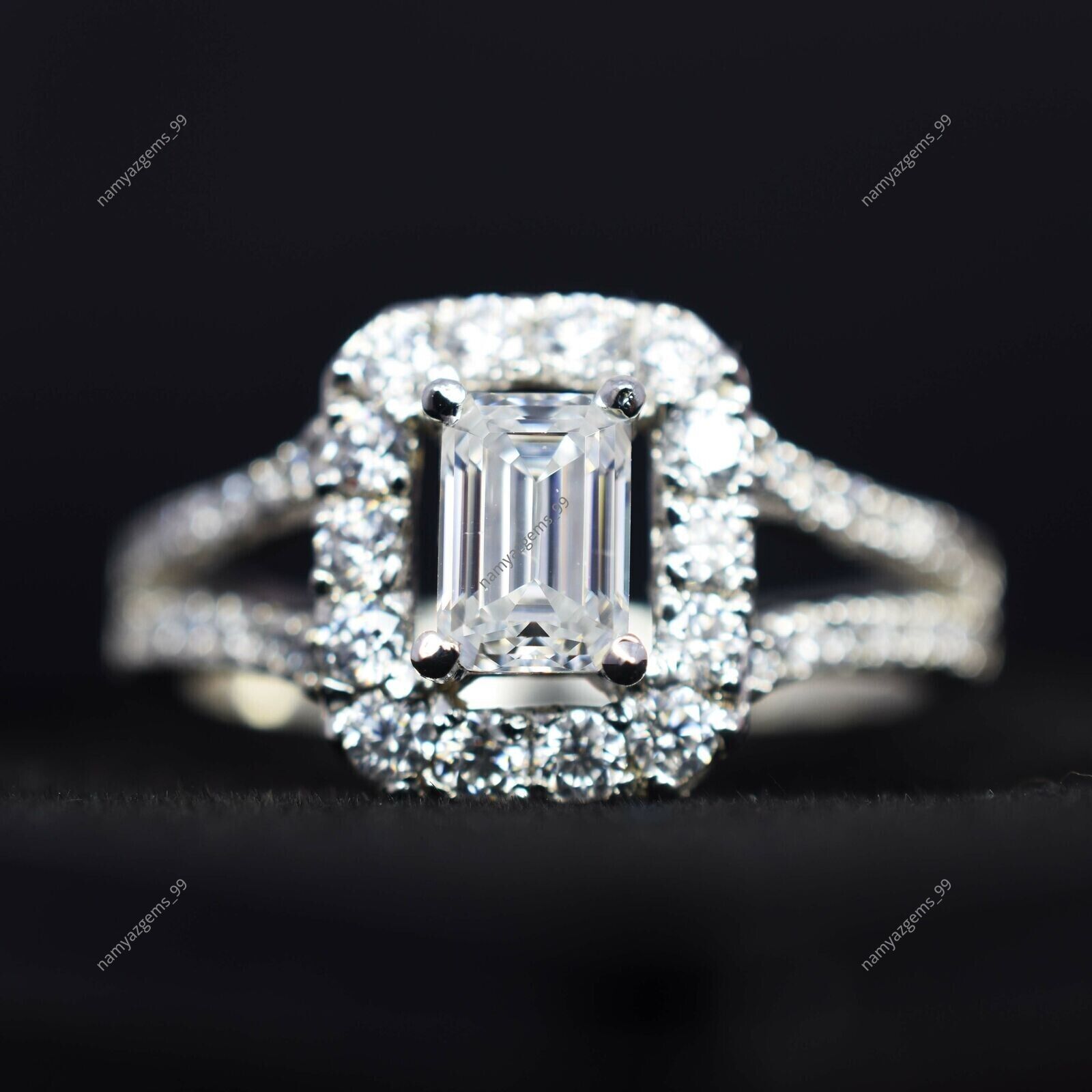 7×5 MM Synthetic White Moissanite Radiant VVS Beautiful Design 925 Silver Ring