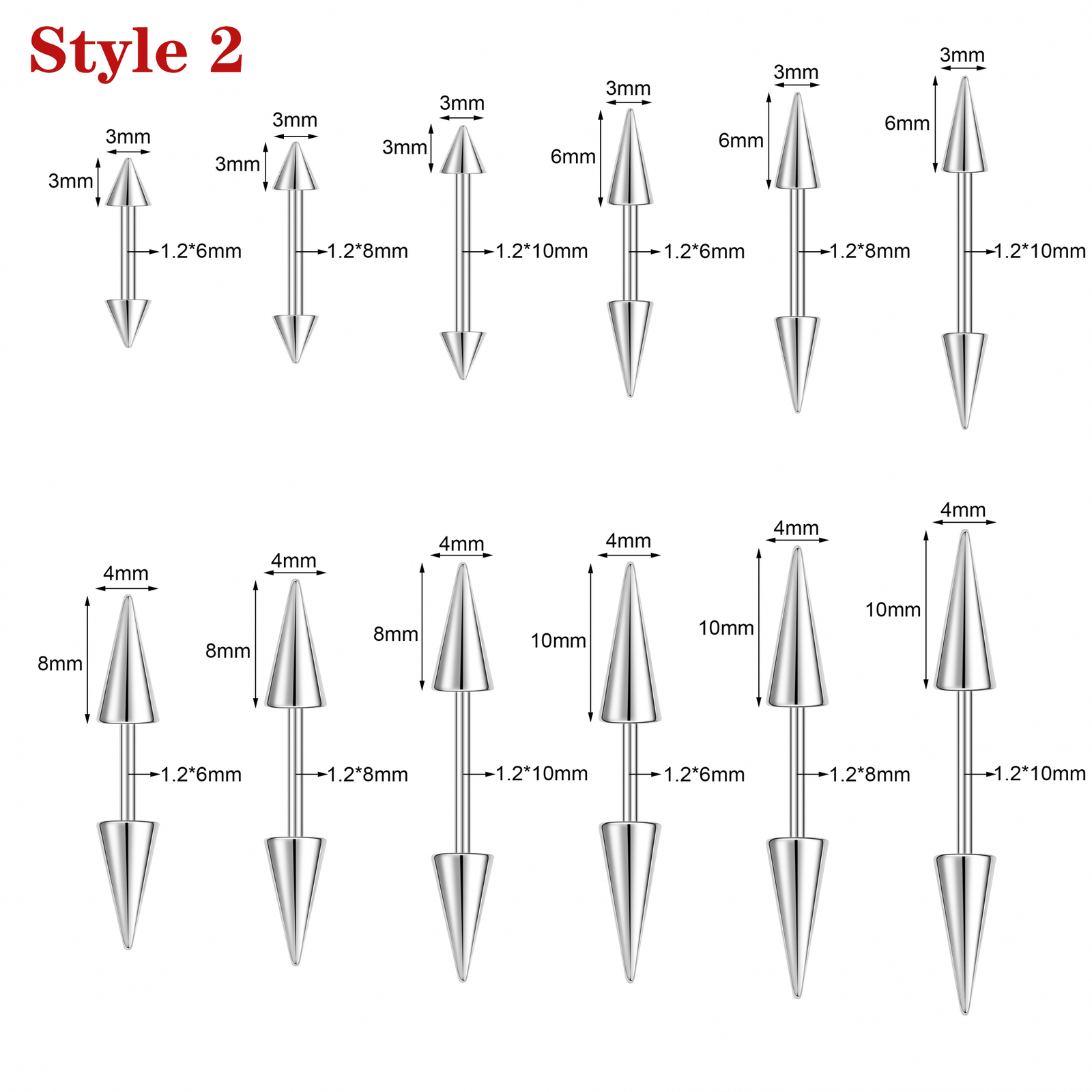 16G 18G Stainless Steel Stud Earring Spike Helix Tragus Barbell Piercing Jewelry