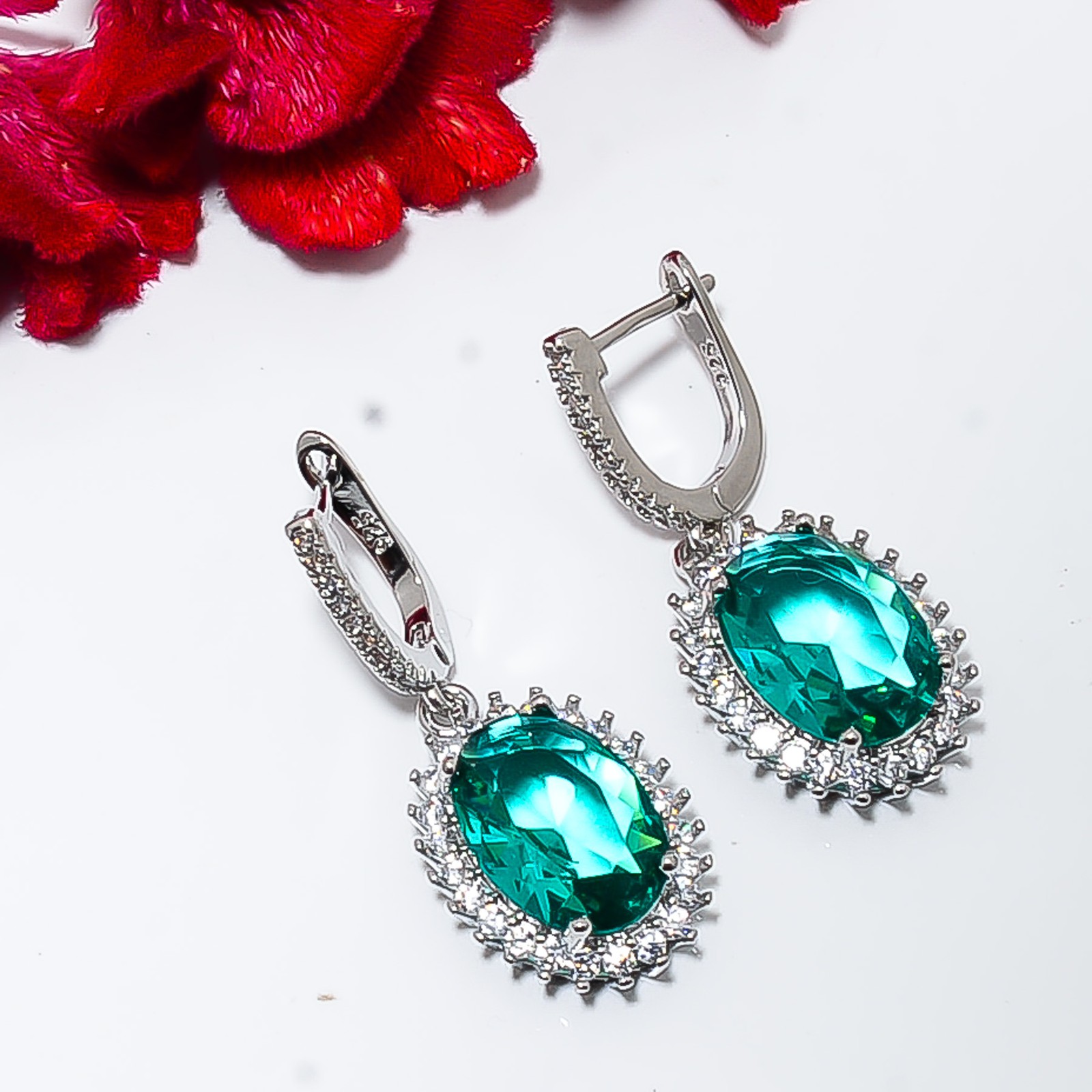 Paraiba Tourmaline & Cz 925 Sterling Silver Earring 1.40″ E158624