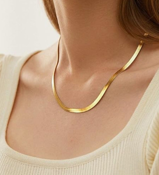 14K Plated Flat Snake Choker Necklace 16″