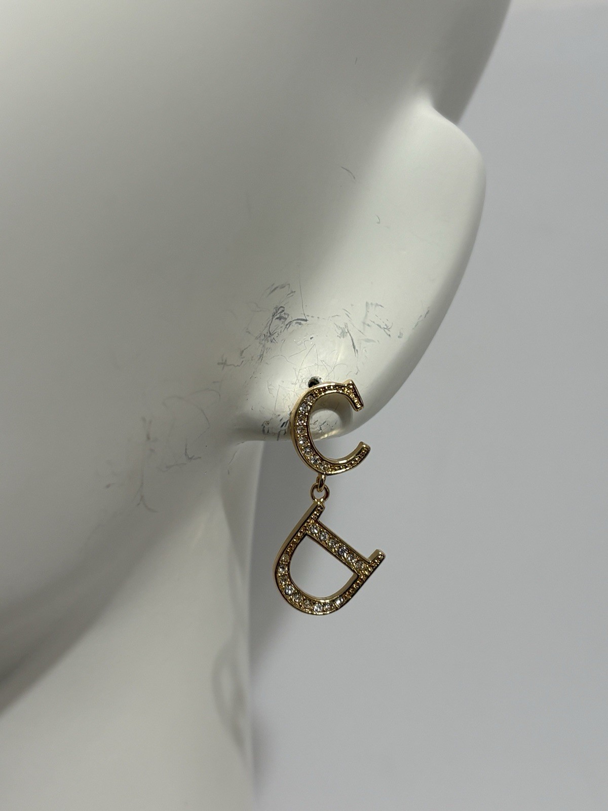 Vtg Christian Dior By John Galliano Gold Crystal CD Logo Drop Earrings