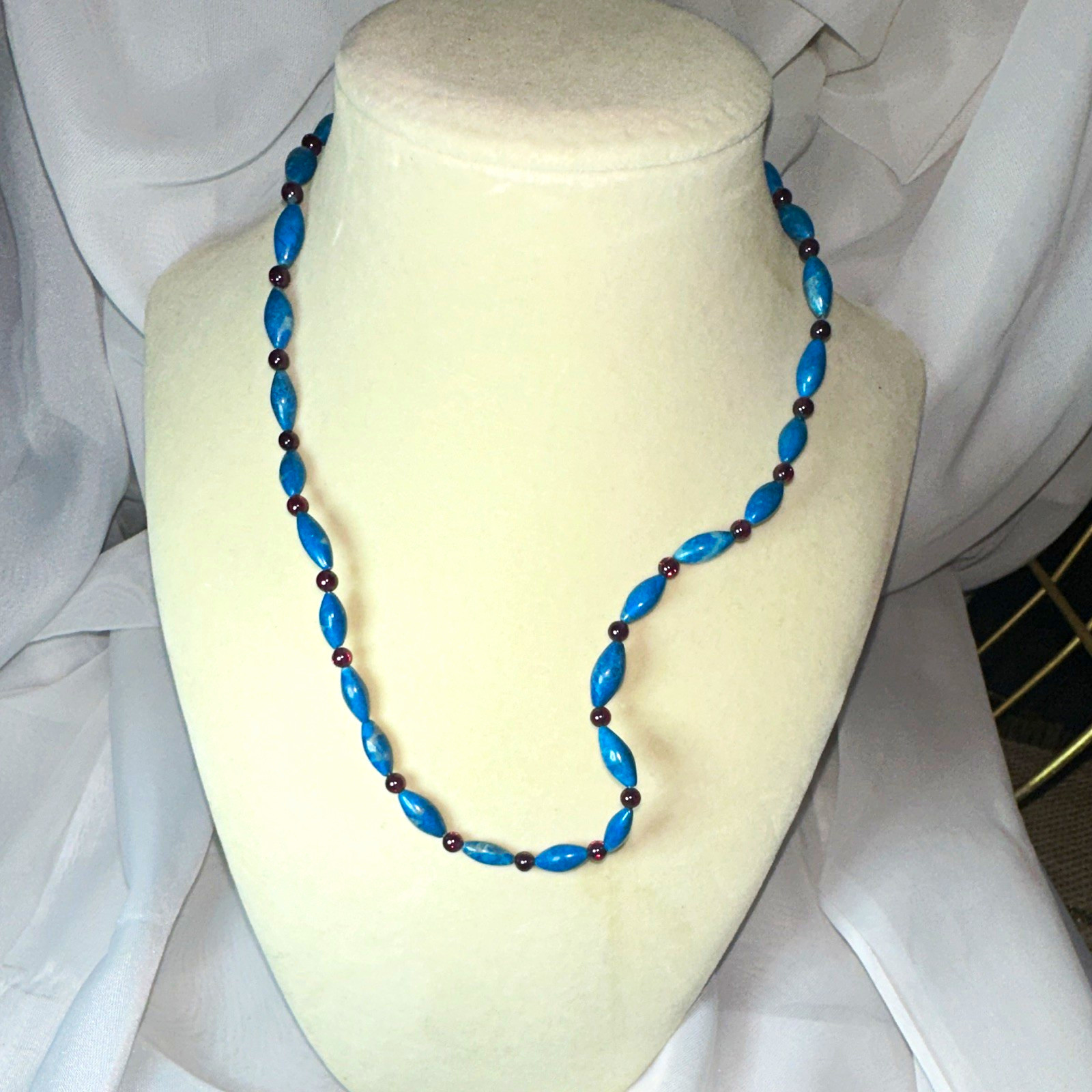 Blue & Purple Stone Beaded Necklace, Ball/Bead Chain, Hook Closure, Marquise