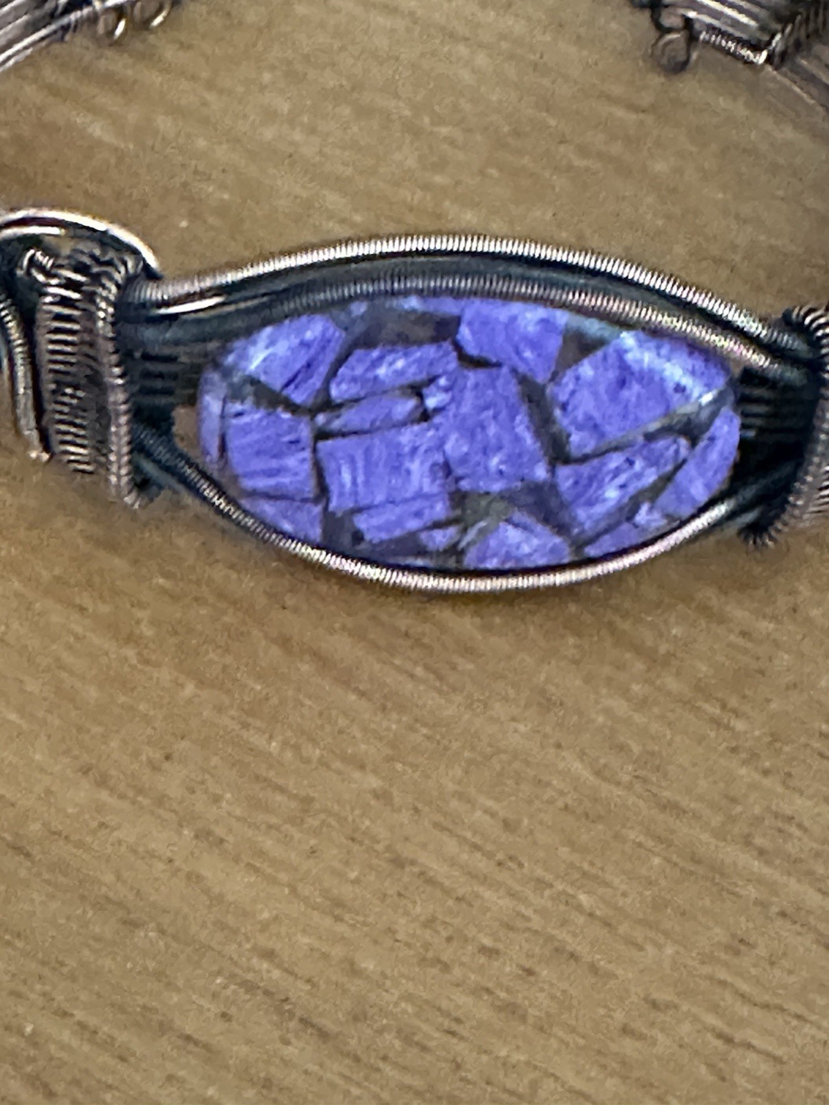 Cuff Bangle Adjustable Copper Wire Jewlery Adorned With Russian Purple Gemstone