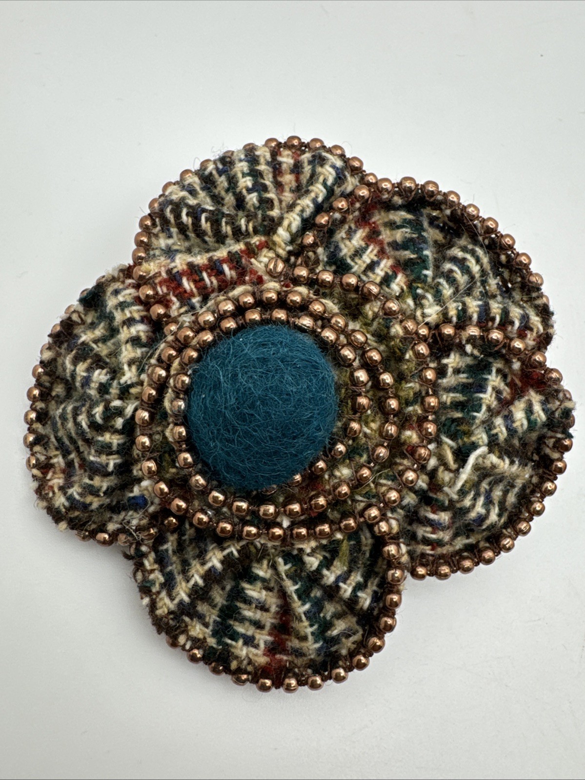 Boho Fabric Flower Brooch Lot Tweed Burlap Rhinestone Rustic Pins