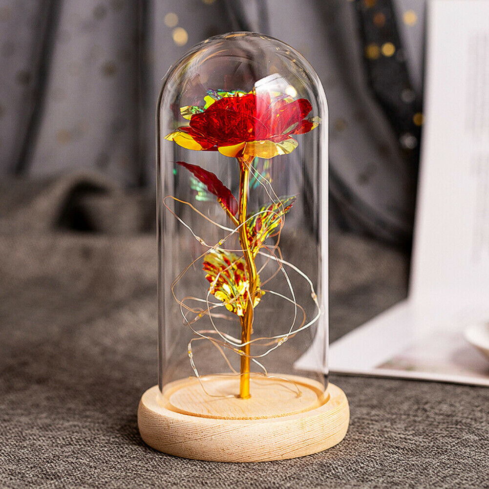 Crystal LED Rose Flower in glass dome Romantic Gift Love for mom girl Birthday