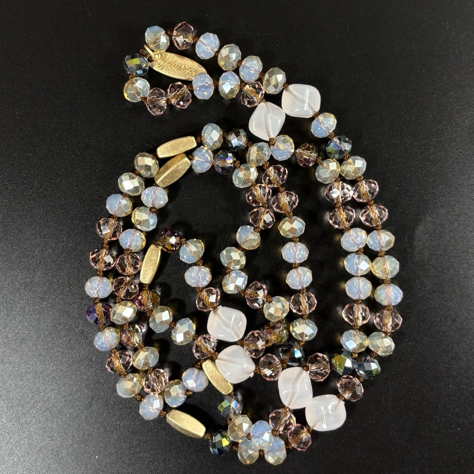 Plunder Design “OLIVER” Hand Knotted Cord 36″ Necklace Beautiful AB Crystals