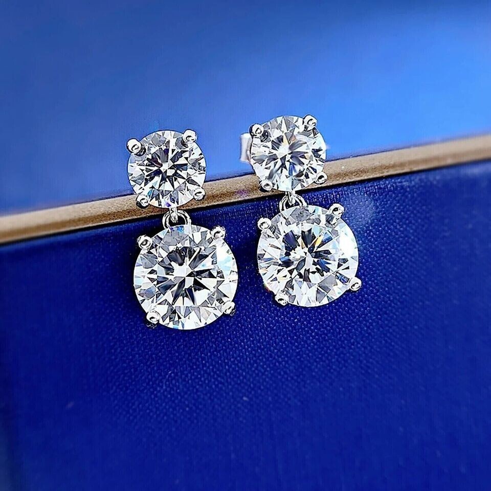 2.30Ct Round Cut Simulated Diamond Drop Dangle Earring In 14K White Gold Plated