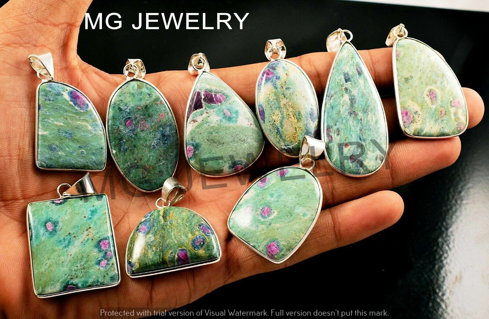 50 Pcs Lot Natural Ruby Fuschite Gemstone Silver Plated Bezel Pendants MF-402