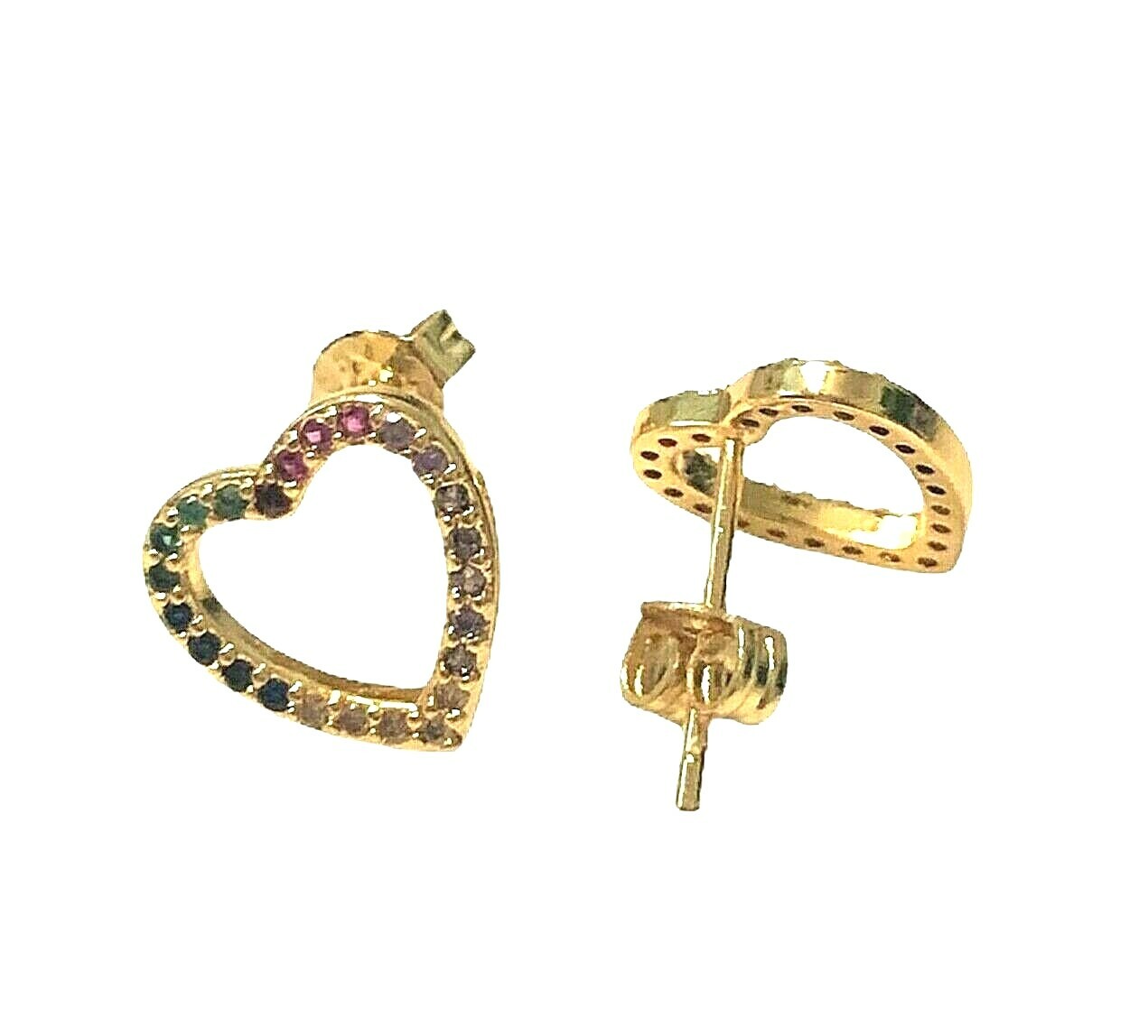 Gold Micro Pave Cubic Zirconia Rhinestone Open Heart Pierced Stud Post Earrings