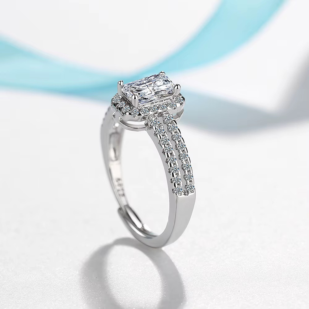 Wedding Ring Engagement Sterling Silver Plated Round Cut CZ Adjustable Size R52