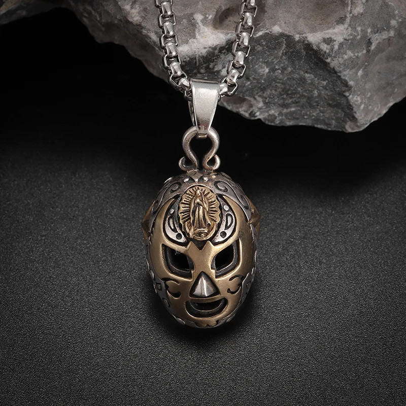 Lucha Libre Wrestler Luchadores Mask Necklace Jewelry 2-Tone Sports Pendant
