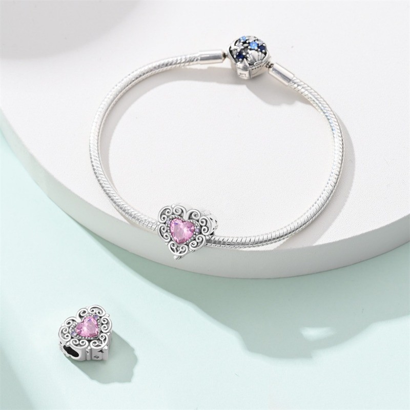PANDACH 925 Sterling Silver Romantic Heart Bead Charm For Women Bracelets DIY