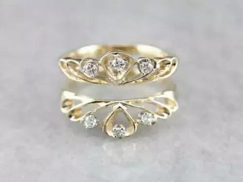 0.69 Ct Round Cut Simulated Diamond Wrap Enhancer Gift Ring 14K Yellow Gold Over