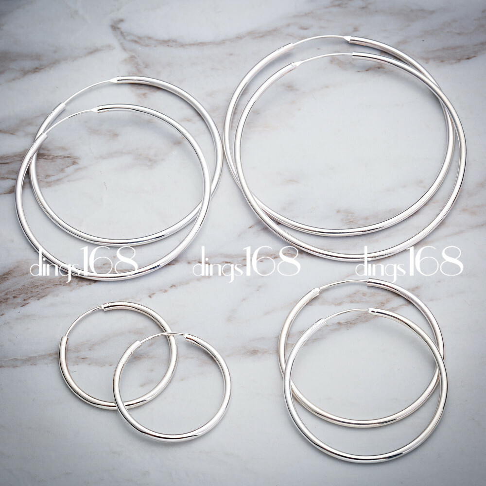 Womens 925 Sterling Silver Classic Large Endless 1.8mm Thin Hoop Earring H3Q50MM