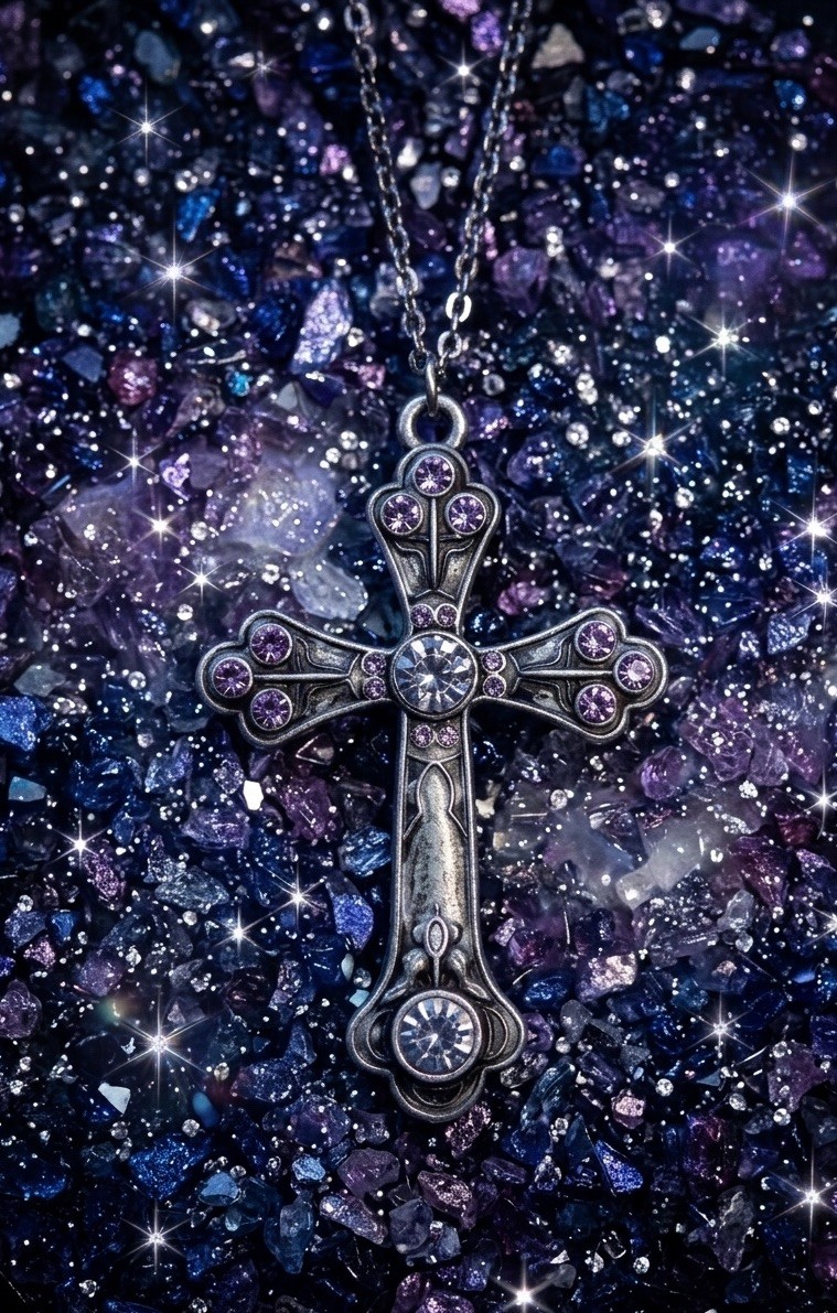 20” Gunmetal Plated Chain Gothic Style Cross Necklace