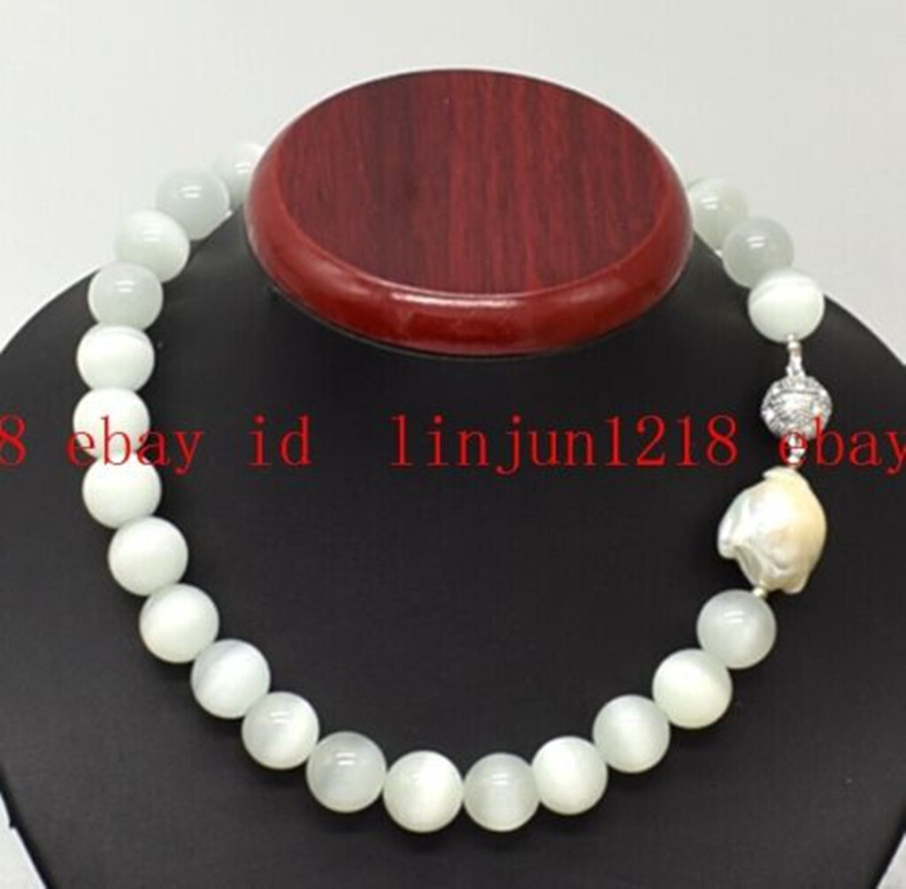 Rare Huge 14mm Amethyst Aquamarine Gemstone White Baroque Pearl Necklace 18 in