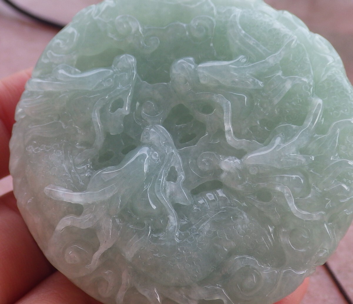 Certified Green Burma Natural A Jade jadeite Pendant 9 Dragon Circle 九龙 570077