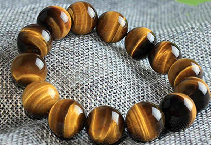 12/14mm Natural Yellow Tiger’s Eye Stone Gemstone Beads Bracelet 7.5” AAA+