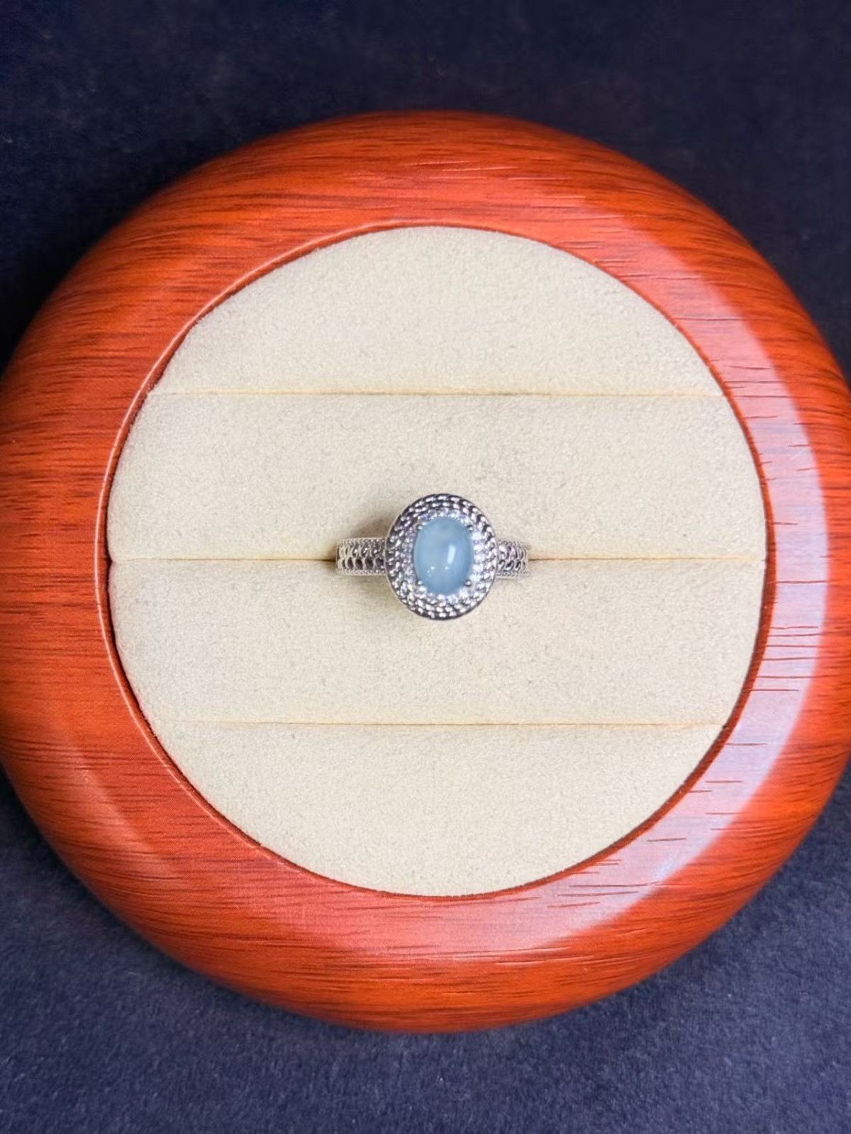 Natural sky blue jadeite ring