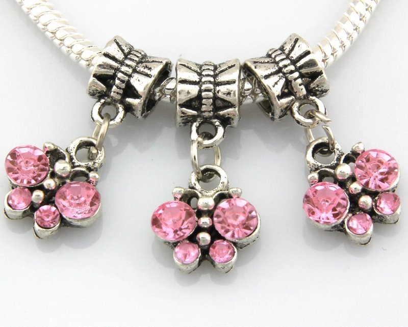 20pcs AntiqueStyle Silver Tone Butterfly Dangle Charms Fit European Bracelet E23