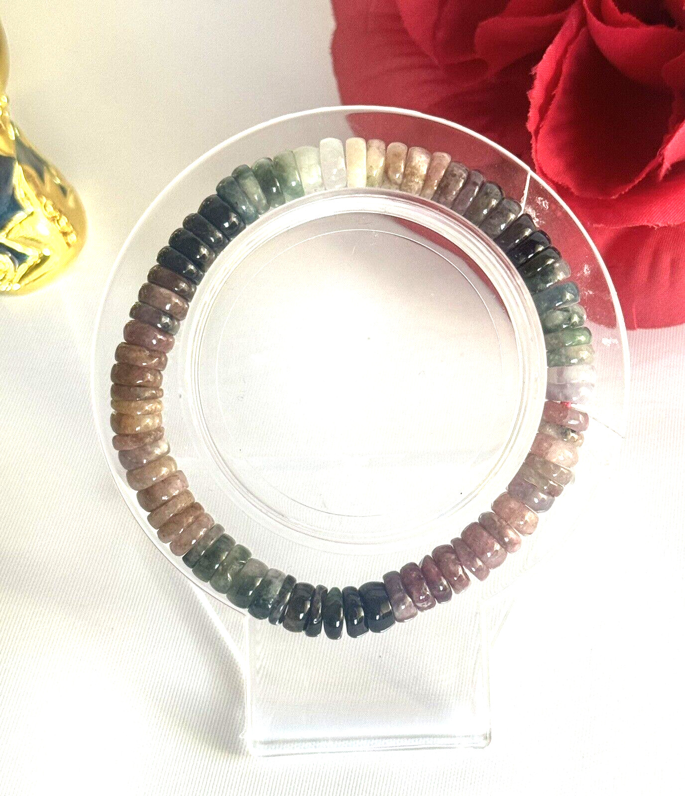 Natural Multi Colored Tourmaline Bracelet Disc Flat Beads 6-7mm Healing