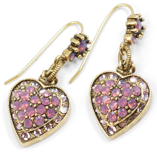 Sweet Romance Crystal Heart Lilac Post Earrings *Made in USA* ~Valentine’s Day~