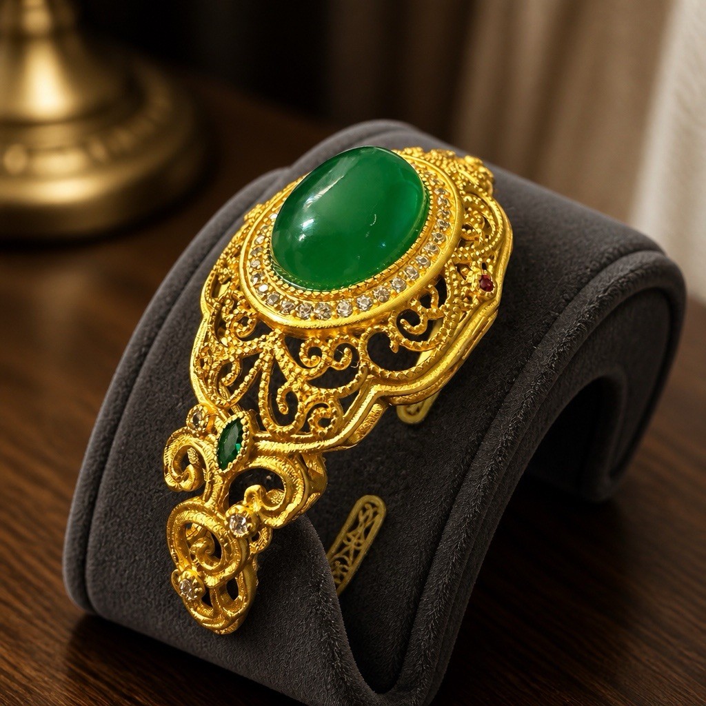 Silver S925 Luxury Gold Filigree Bracelet With Jade Egg Noodle Bracelet
