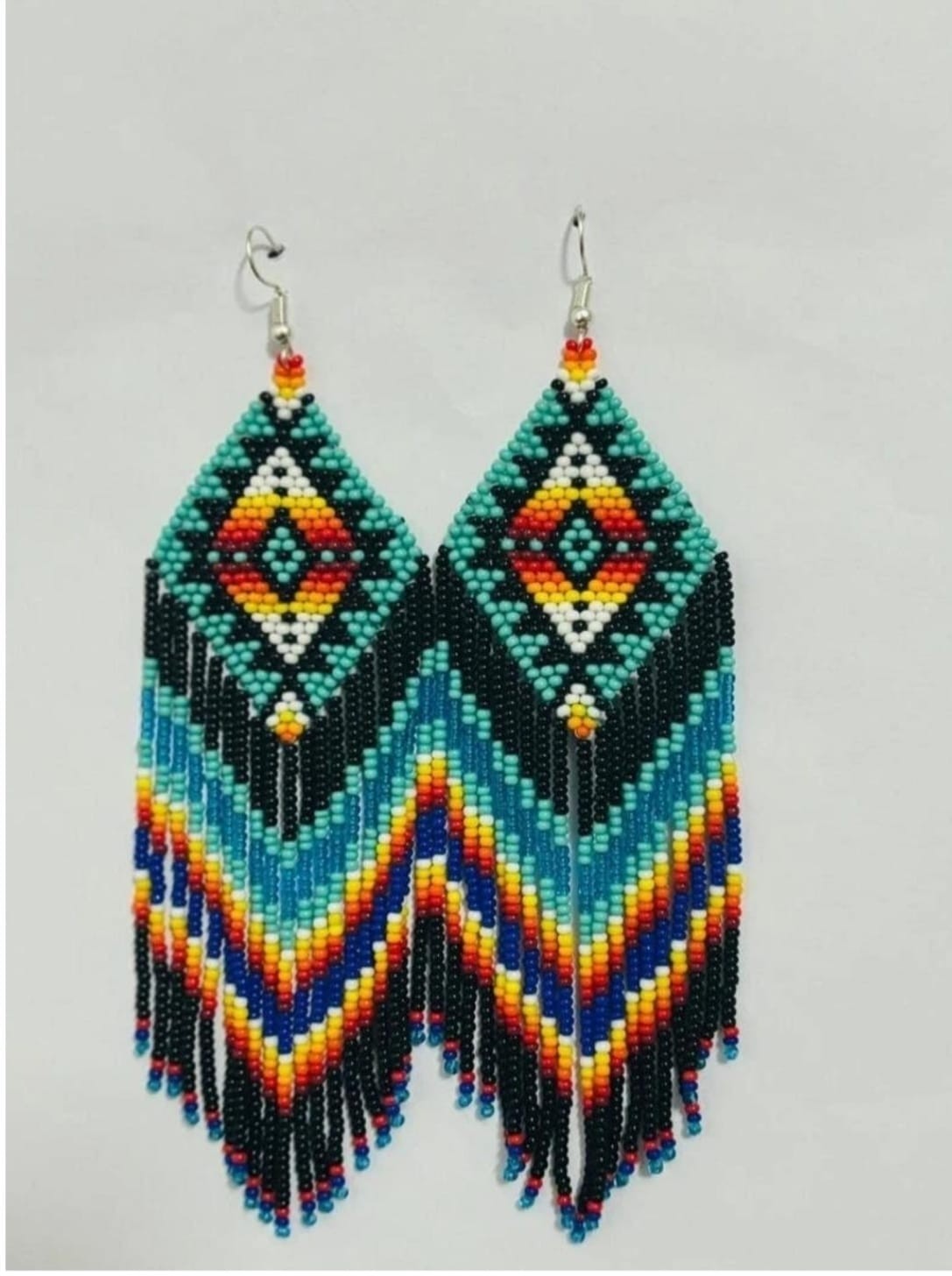 Beautiful Tribal Earrings Native Large Boho American Seed Beads Handmade Earring