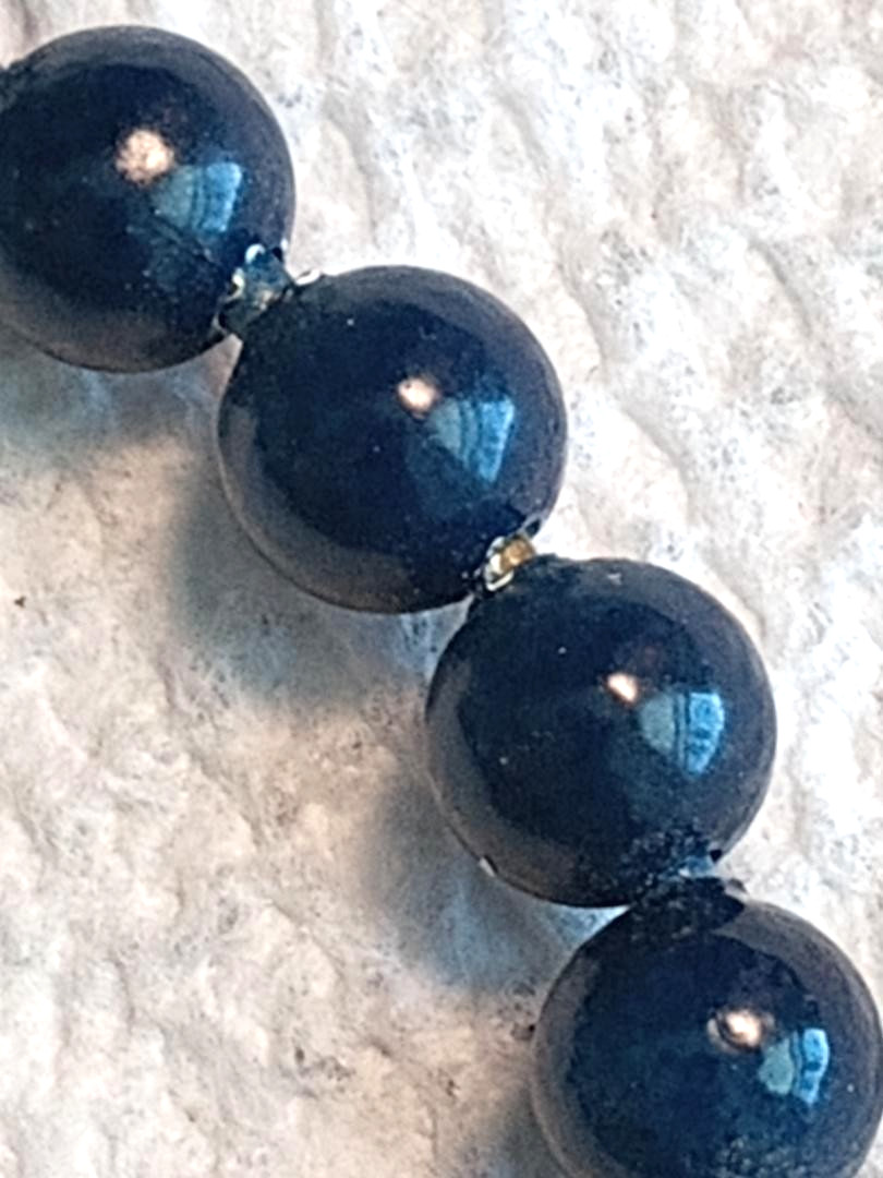 Vintage Blue Glass Bead or Acrylic Choker Necklace 14″ Classic Single Strand 31g
