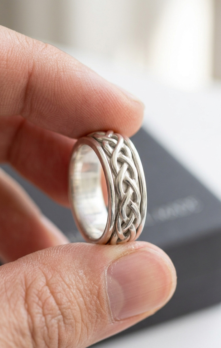 925 Sterling Silver Celtic Spinner Ring Wide Meditation Band Wedding Ring Unisex