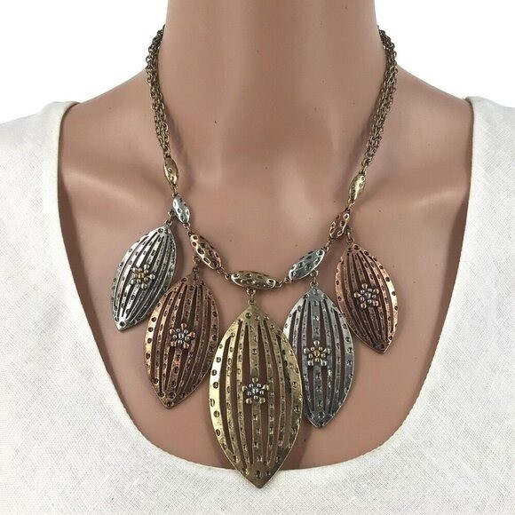 EL Erica Lyons Necklace Multi Color Gold Silver Copper Statement Boho Style