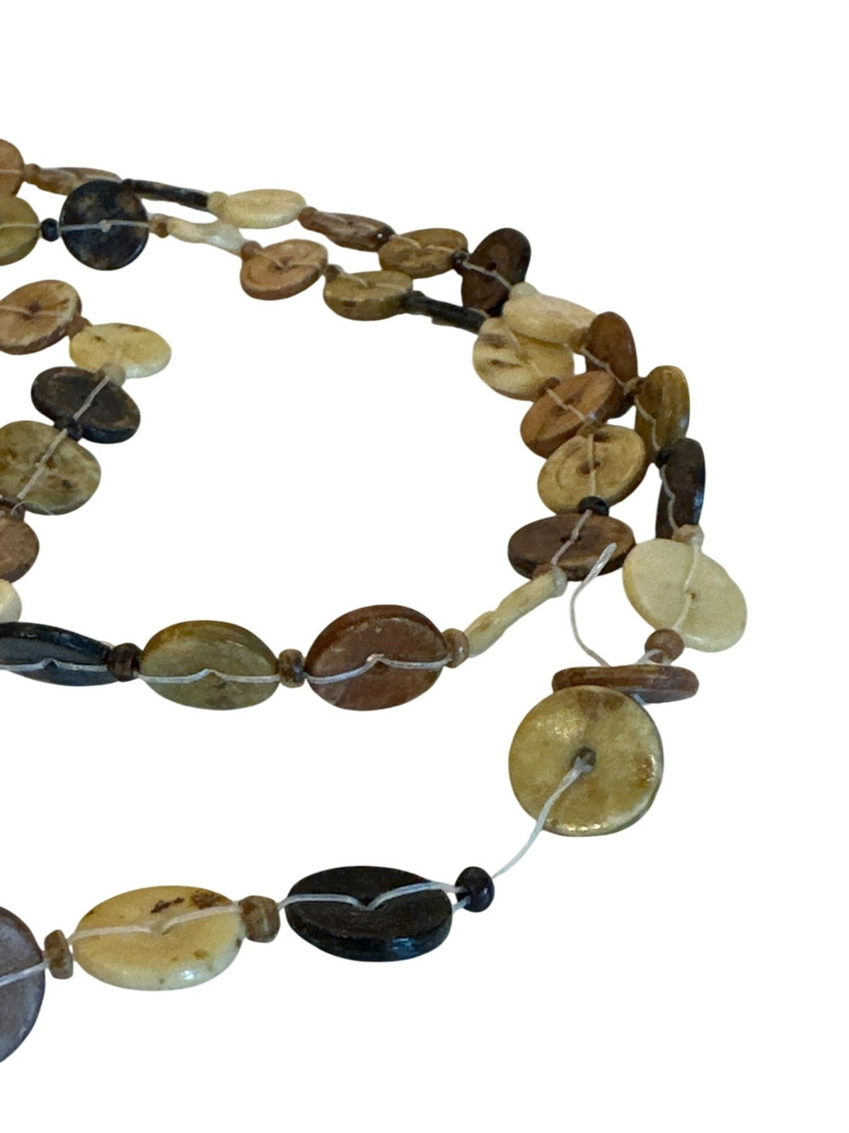 Button Necklace Natural Brown Shell Beaded Long Layered Strand Earthy Hippie