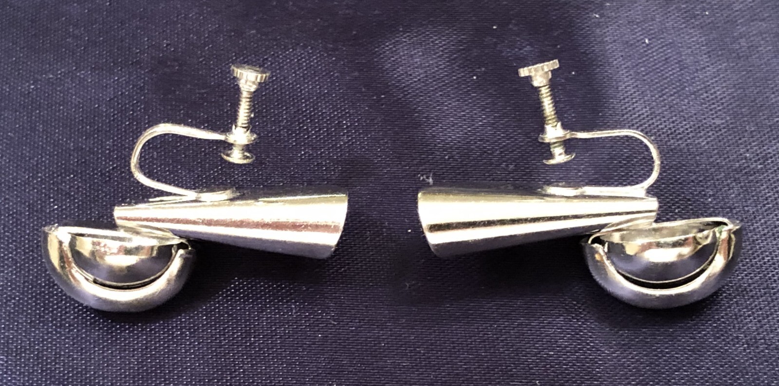 Vintage Silver Tone, Art Deco, Art Nouveau, Ball & Cone, Metal, Earrings