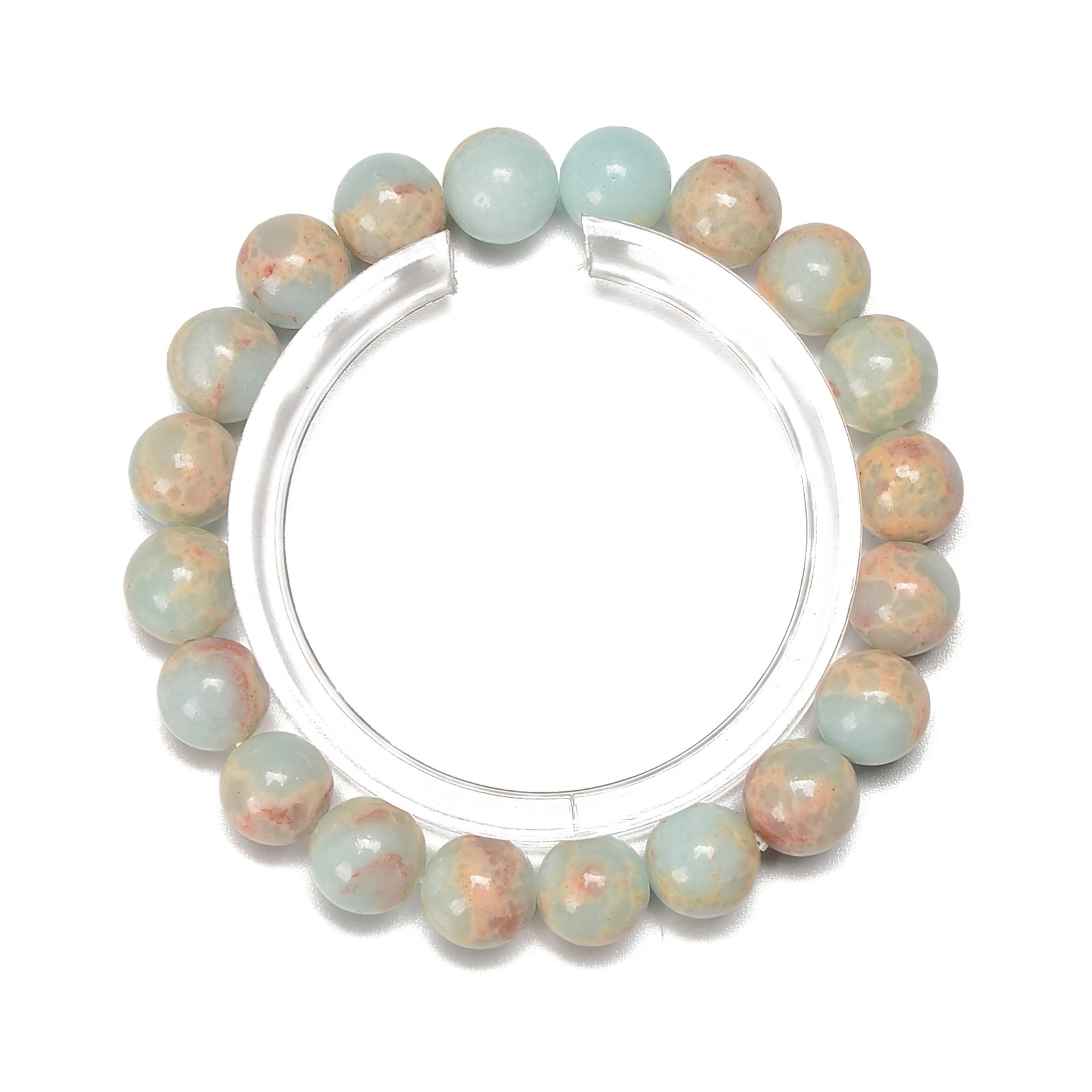 Light Blue Aqua Terra Jasper Smooth Round Bracelet Size 10mm 7.5″ Length (10mm)