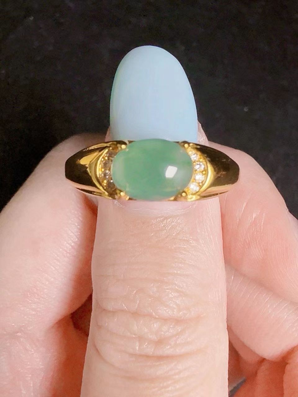 Nice 100% Natural sky blue jadeite ring