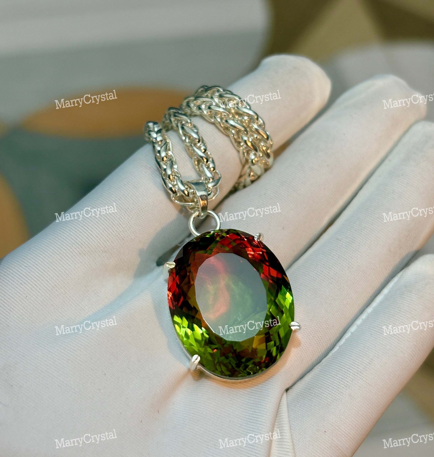 65 Ct Color Changing Zultanite Glass German Silver With 18″ Chain Loose Gemstone
