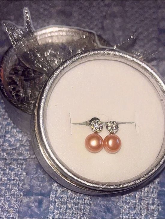 2 for $70 Pearl & Crystal Drop Stud Earrings – Soft peach Elegance